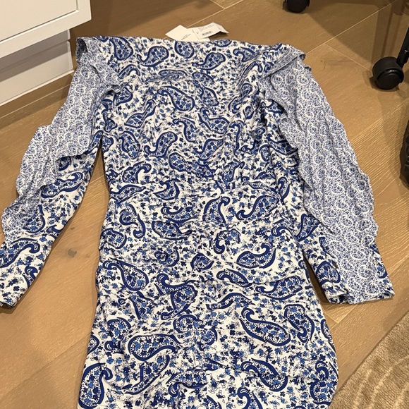Isabel Marant Long Sleeve Dress in Blue and White - Picture 3 of 3